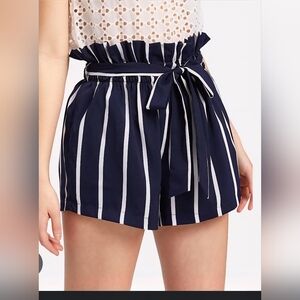 Navy and White Striped High Waist Shorts
